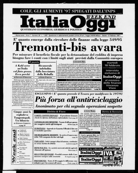 Italia oggi : quotidiano di economia finanza e politica